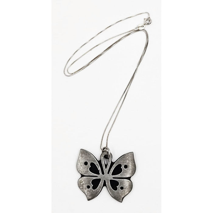 Rune Tennesmed Jewelry Sweden Rune Tennesmed Pewter Butterfly Pendant Sterling Necklace C. 1960's
