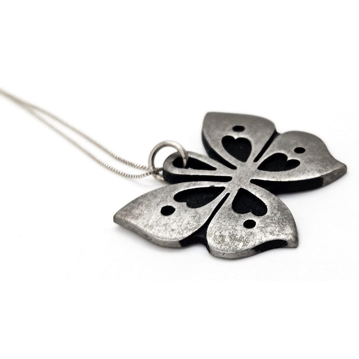 Rune Tennesmed Jewelry Sweden Rune Tennesmed Pewter Butterfly Pendant Sterling Necklace C. 1960's