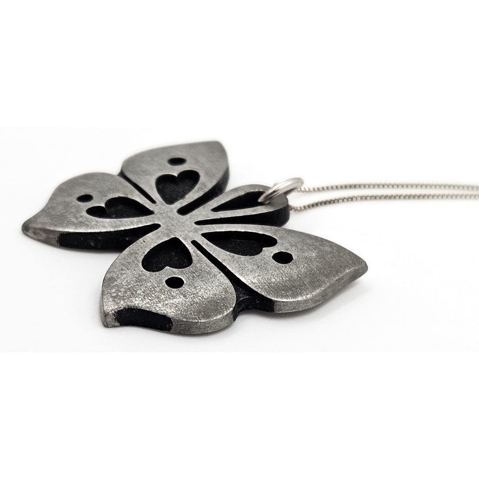 Rune Tennesmed Jewelry Sweden Rune Tennesmed Pewter Butterfly Pendant Sterling Necklace C. 1960's