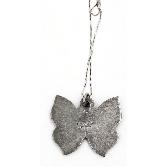 Rune Tennesmed Jewelry Sweden Rune Tennesmed Pewter Butterfly Pendant Sterling Necklace C. 1960's