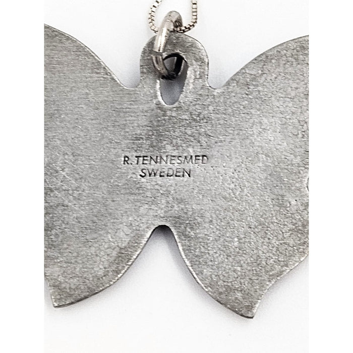 Rune Tennesmed Jewelry Sweden Rune Tennesmed Pewter Butterfly Pendant Sterling Necklace C. 1960's