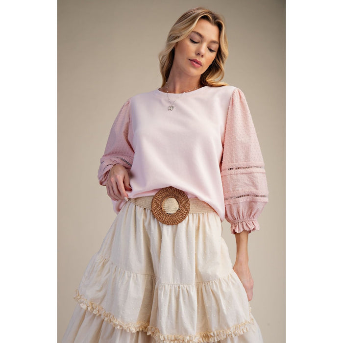 Textured Puff Sleeve Top 1925 - Pink