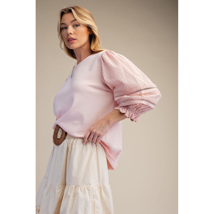 Textured Puff Sleeve Top 1925 - Pink
