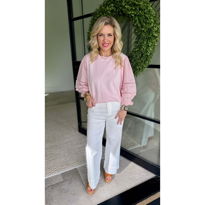 Textured Puff Sleeve Top 1925 - Pink