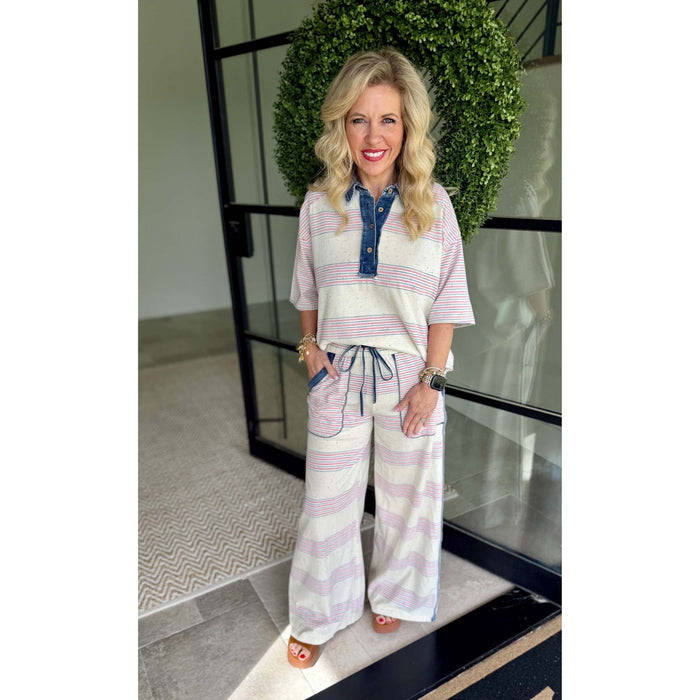 The Coastal Stripe Wide Leg Pants 0244 - Pink