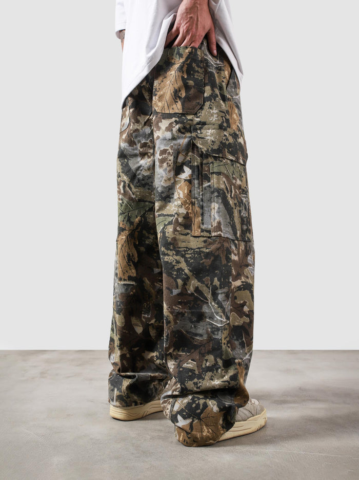 Tactical camo cargo pants female model front view camouflage wide leg Pakistan – GROOVY