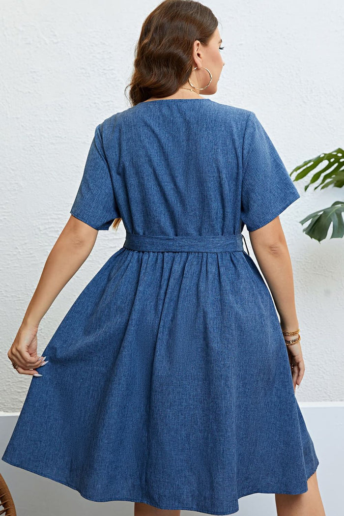 Tie-Waist Button Front Short Sleeve Dress - Madikfashions.com