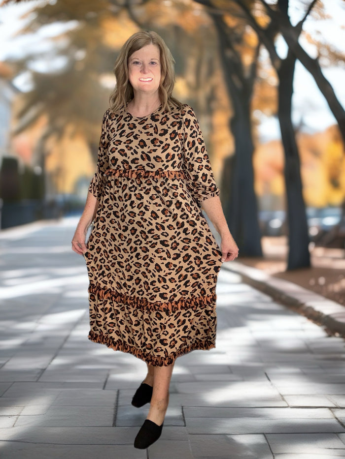 Tiered Ruffle Leopard Dress Final Sale