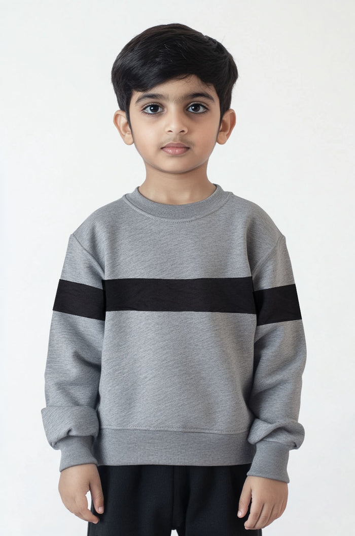 Trendy Boys Fleece Sweatshirt – Grey with Black Stripe - Hinz Clothing