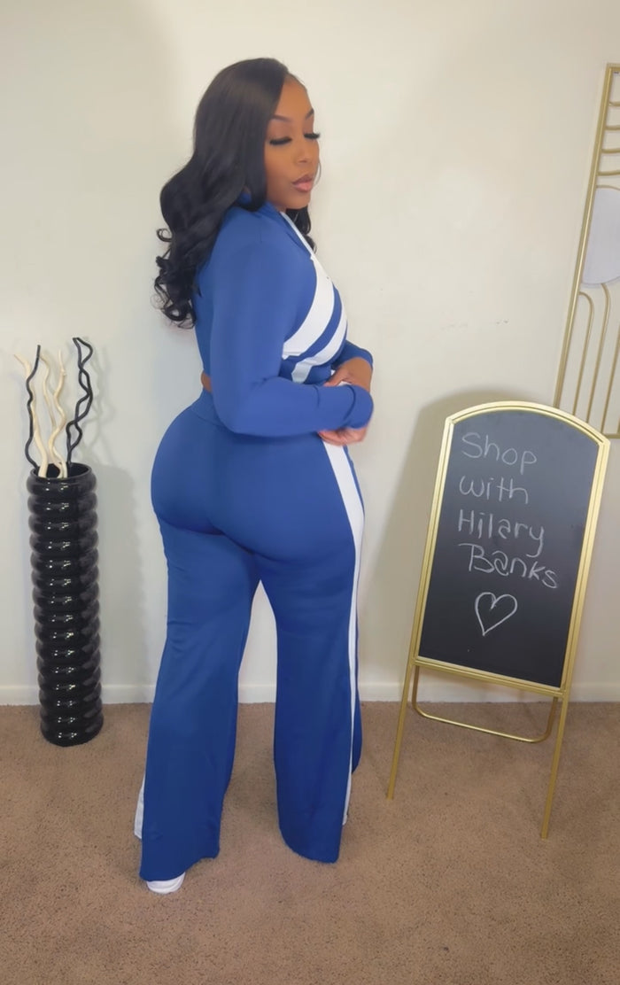 True Blue/ Two Piece Pants Set ( Blue /Brown)