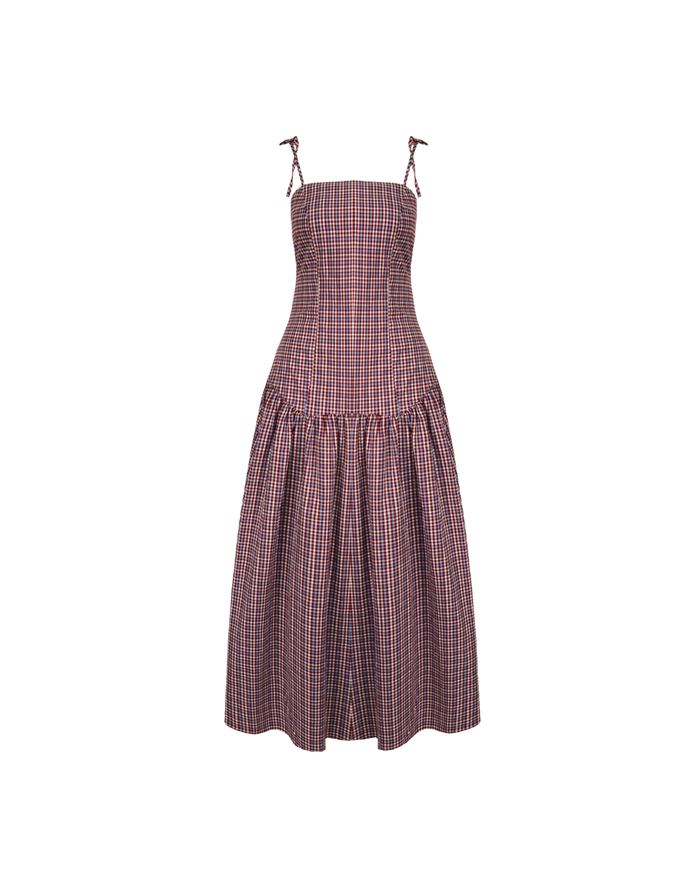 TRULLI MAXI DRESS BLUE WINE GINGHAM