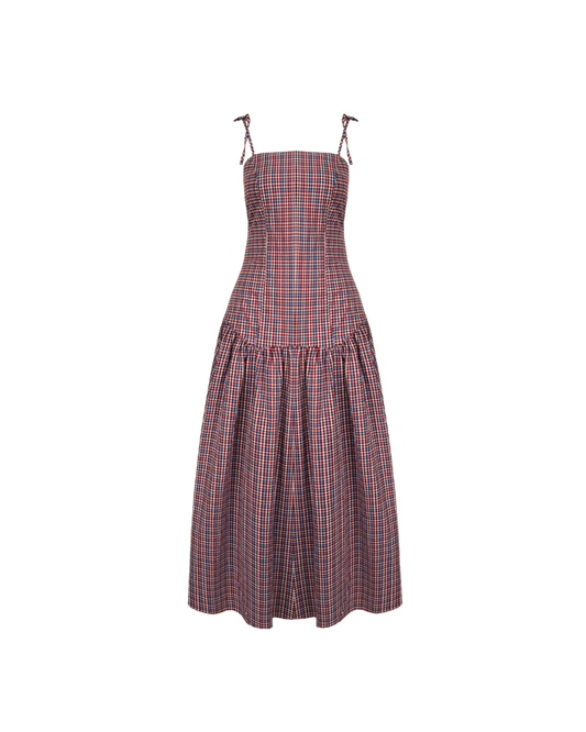 TRULLI MAXI DRESS BLUE WINE GINGHAM