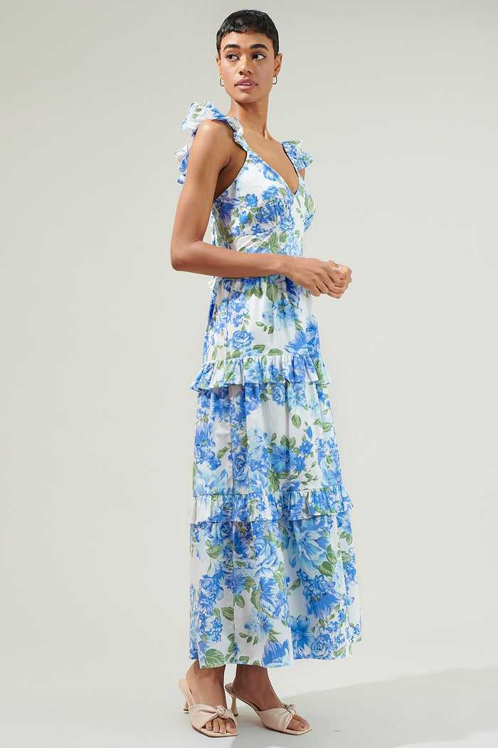 Truth Be Told Blue Floral Tiered Maxi Dress