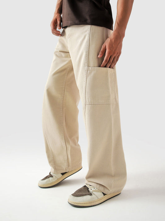 Cream Utility V1 cargo pants male model front view Pakistan – GROOVY