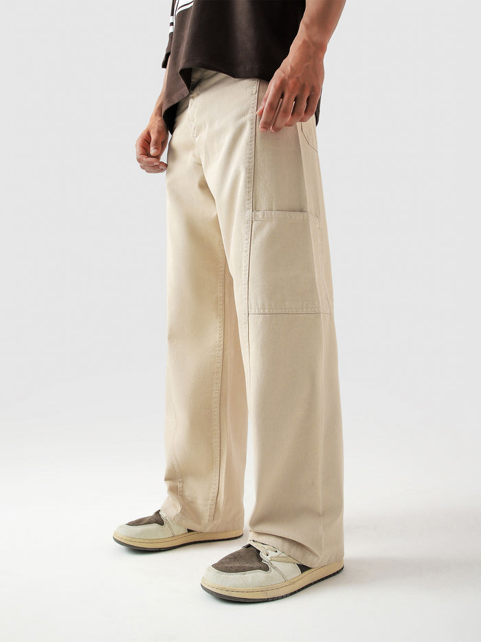 Cream Utility V1 cargos female model front view Pakistan – GROOVY