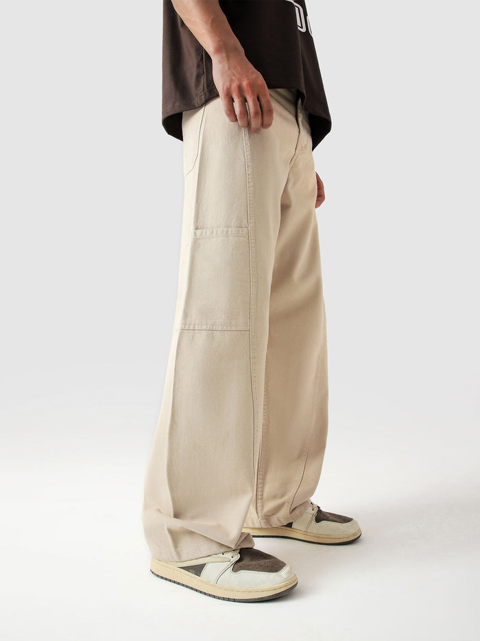 Cream Utility V1 cargos male model side view Pakistan – GROOVY