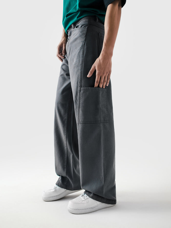 Utility V1 grey cargo pants male model full body front view wide leg Pakistan – GROOVY