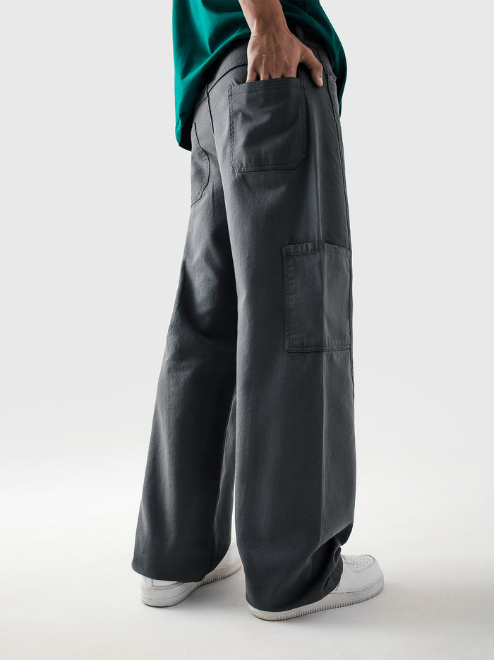 Utility V1 grey cargo pants male model side view full body Pakistan – GROOVY