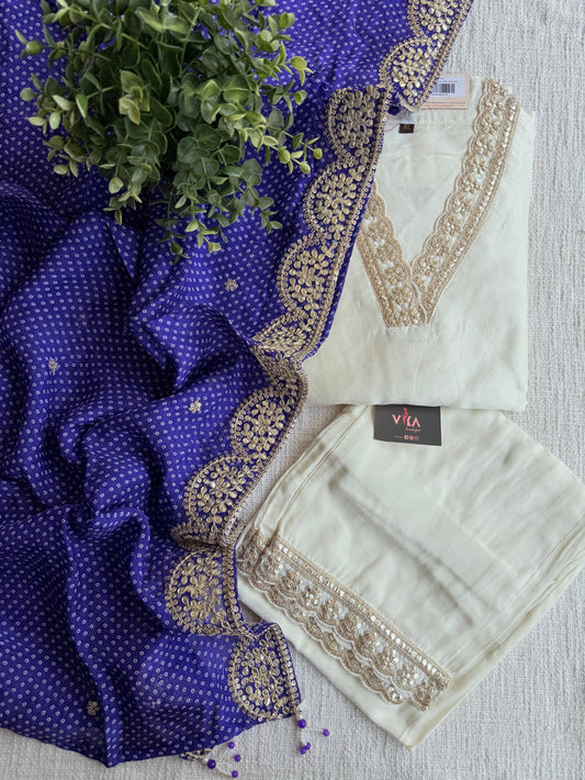 V neck Russian silk kurti pant set