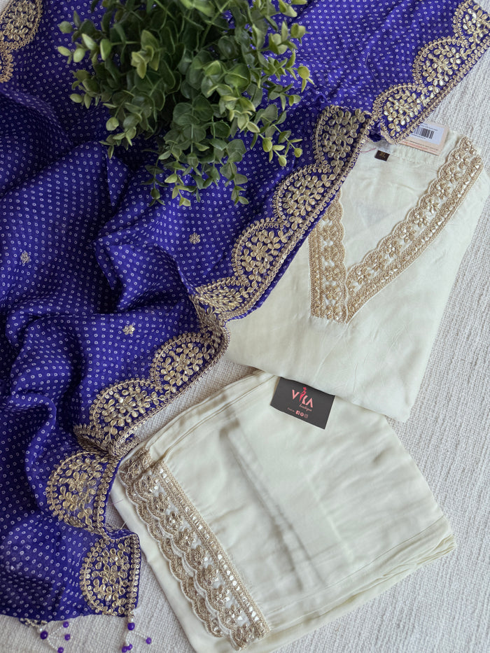 V neck Russian silk kurti pant set