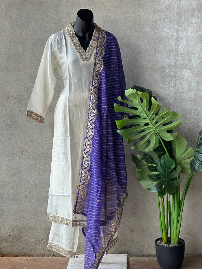 V neck Russian silk kurti pant set