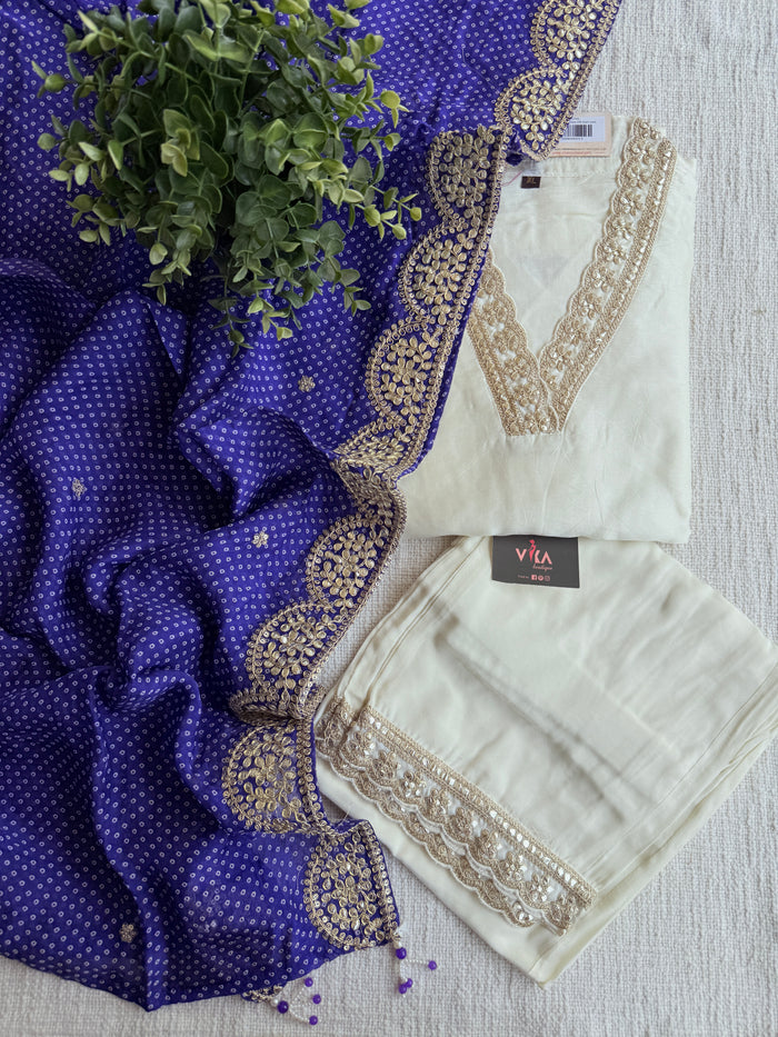 V neck Russian silk kurti pant set
