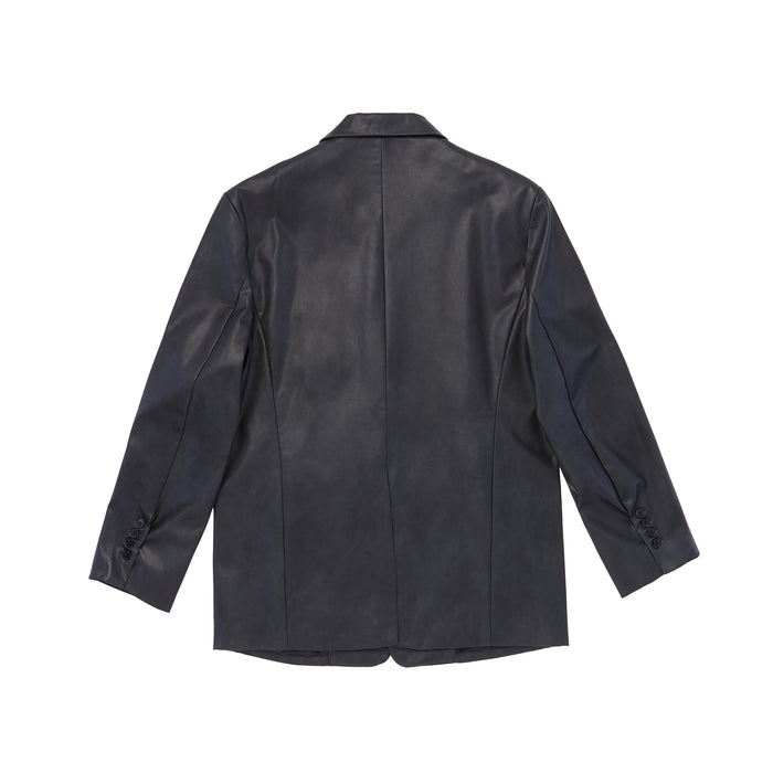 Vegan Leather Tailored Jacket - BLACK