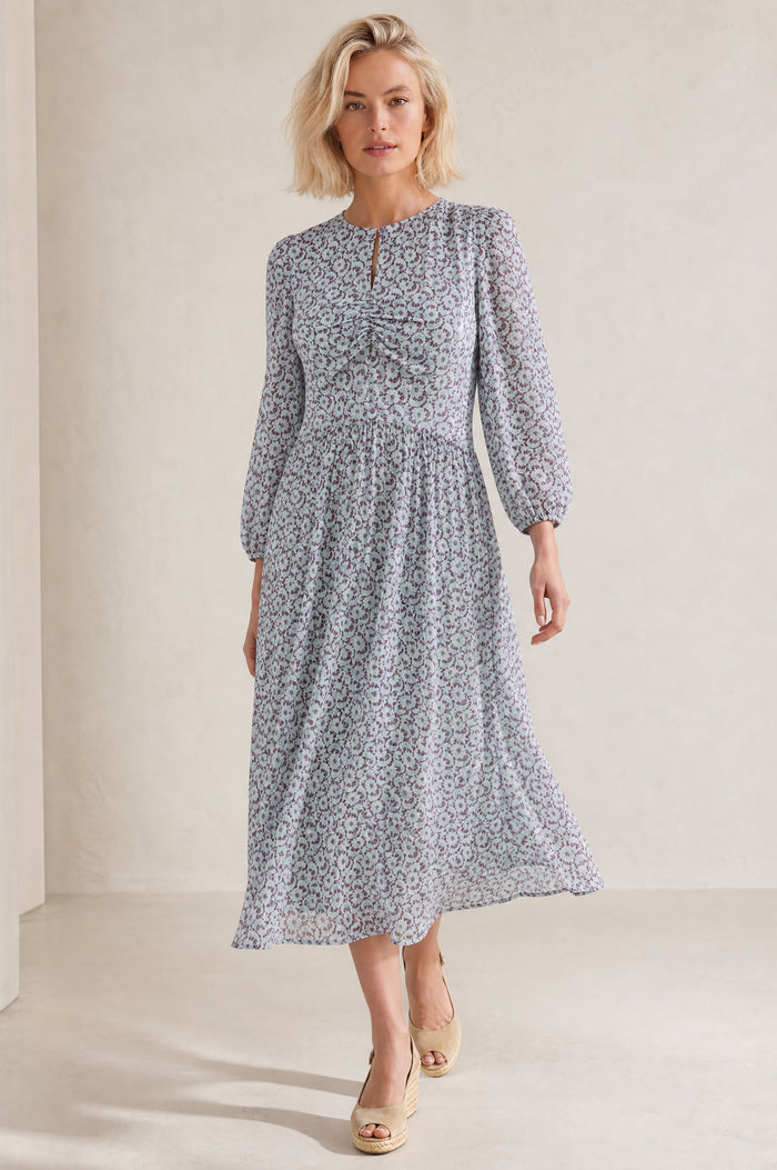 Verity Ruched Printed Dress | Blue