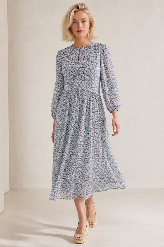 Verity Ruched Printed Dress | Blue