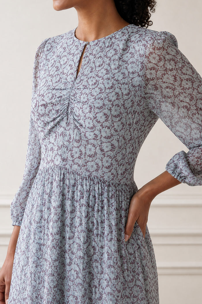 Verity Ruched Printed Dress | Blue