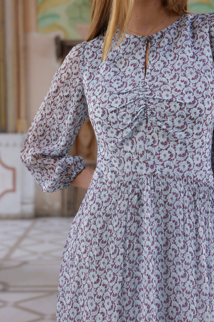 Verity Ruched Printed Dress | Blue