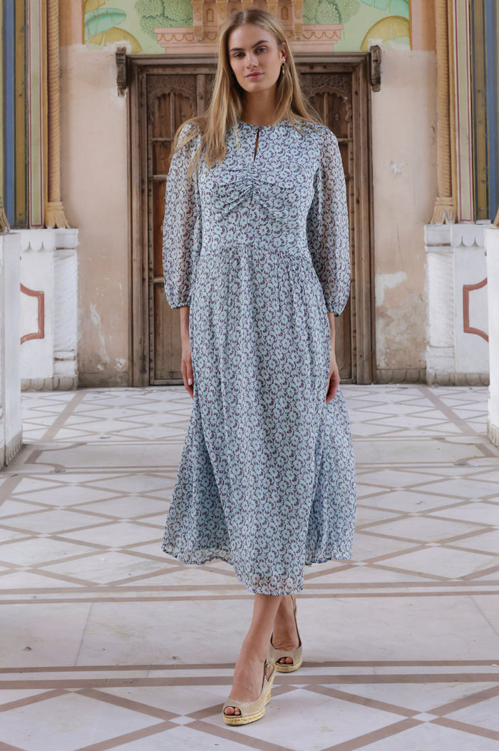Verity Ruched Printed Dress | Blue