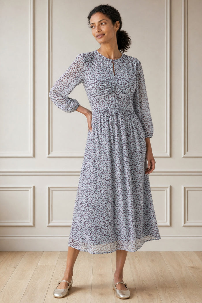 Verity Ruched Printed Dress | Blue