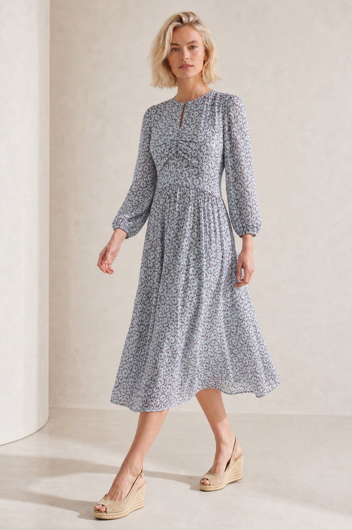 Verity Ruched Printed Dress | Blue