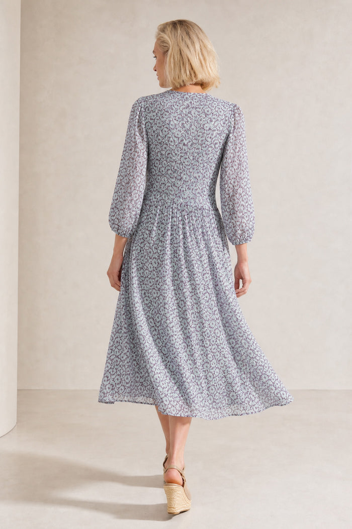 Verity Ruched Printed Dress | Blue