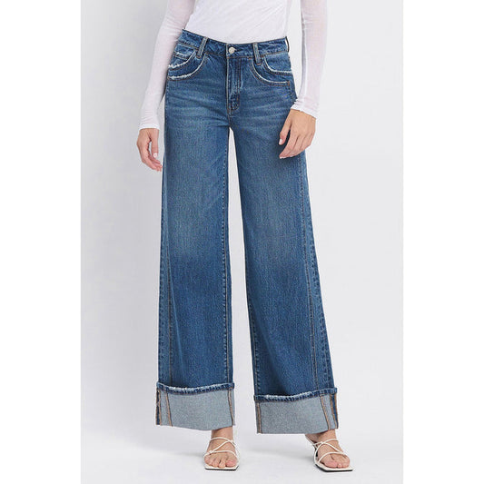 Vervet - high rise cuffed baggy wide jeans 6645 - Blue