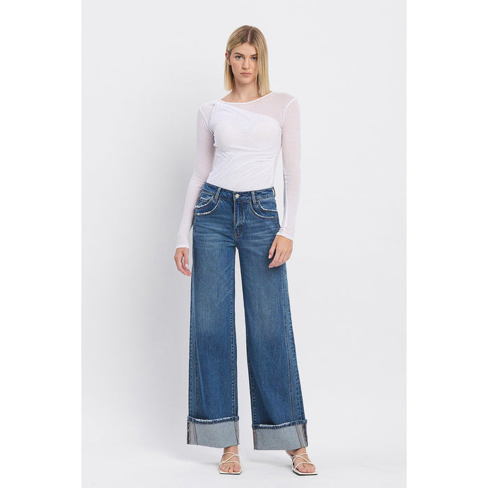 Vervet - high rise cuffed baggy wide jeans 6645 - Blue