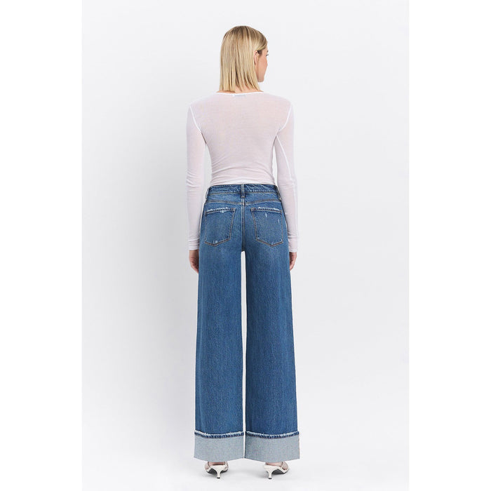 Vervet - high rise cuffed baggy wide jeans 6645 - Blue