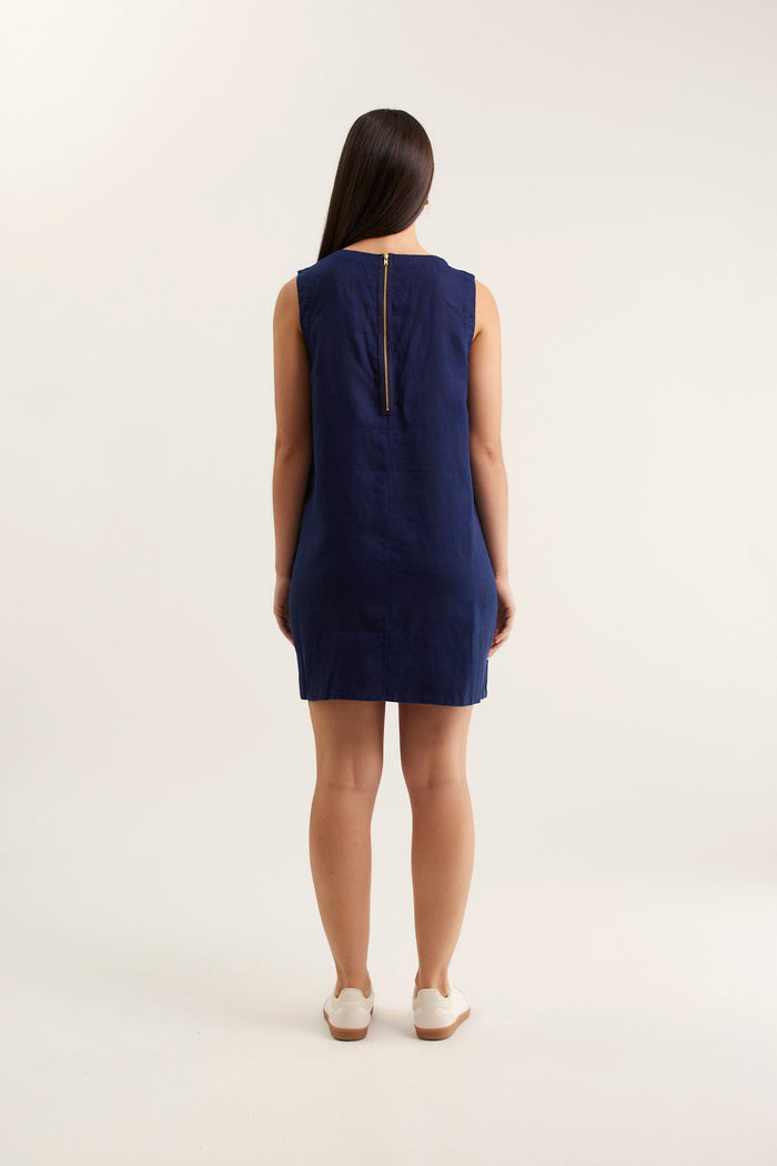 Vespa Mini Linen Dress In Navy