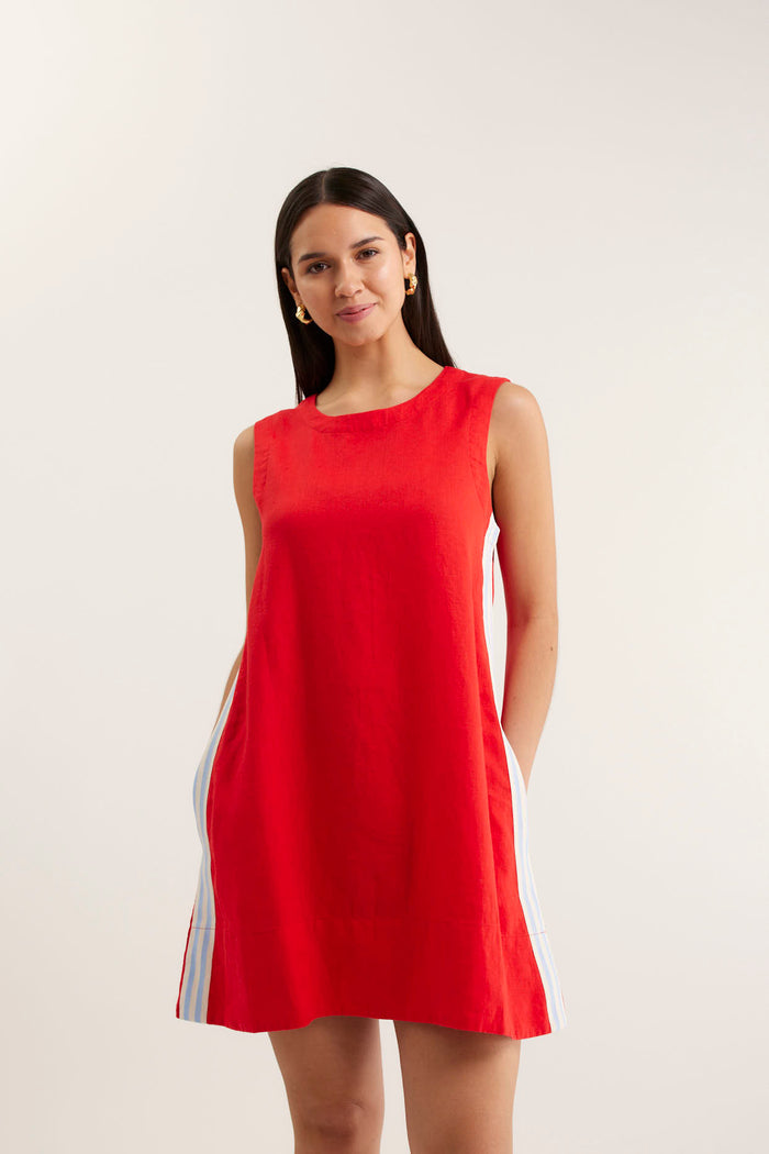 Vespa Mini Linen Dress In Red