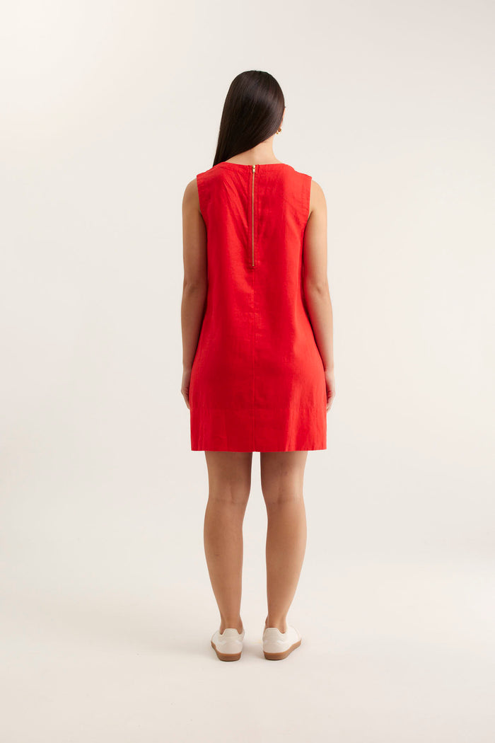 Vespa Mini Linen Dress In Red