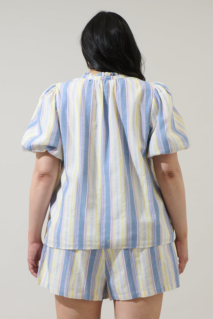 Vexie Striped Gretna Ruffle Blouse Curve