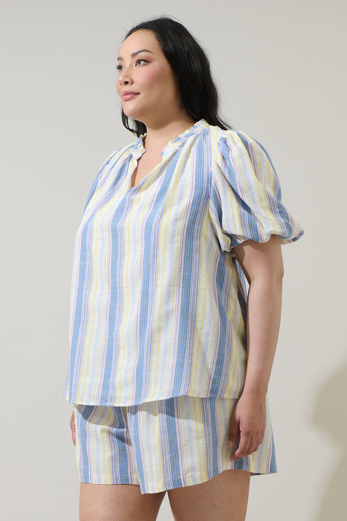 Vexie Striped Gretna Ruffle Blouse Curve