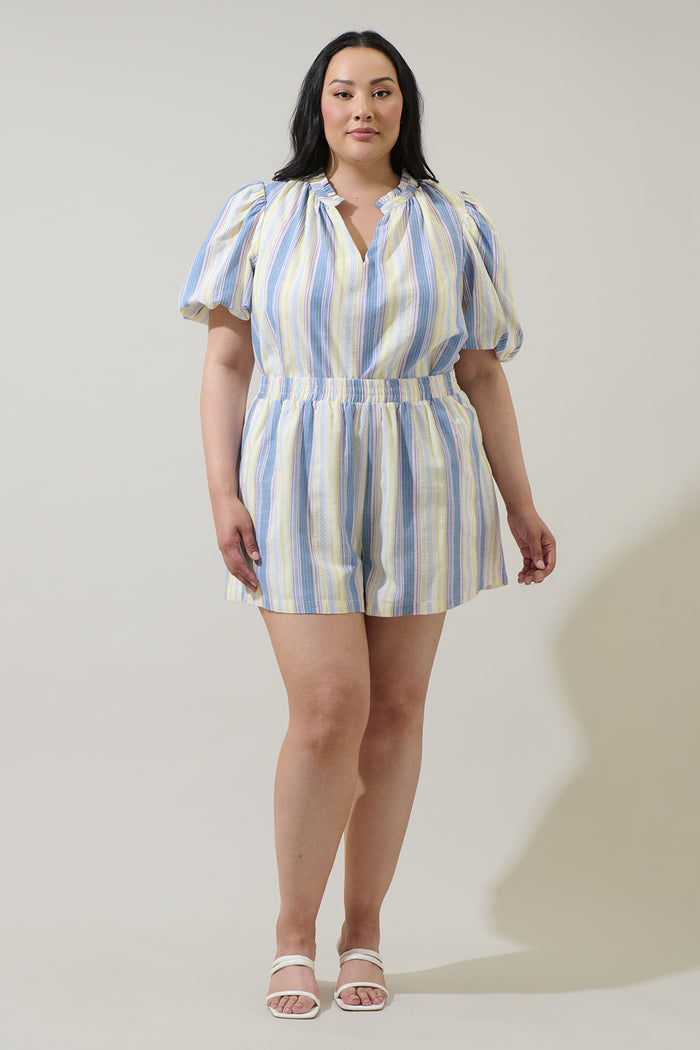 Vexie Striped Gretna Ruffle Blouse Curve