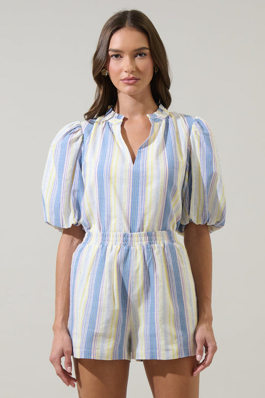 Vexie Striped Gretna Ruffle Blouse