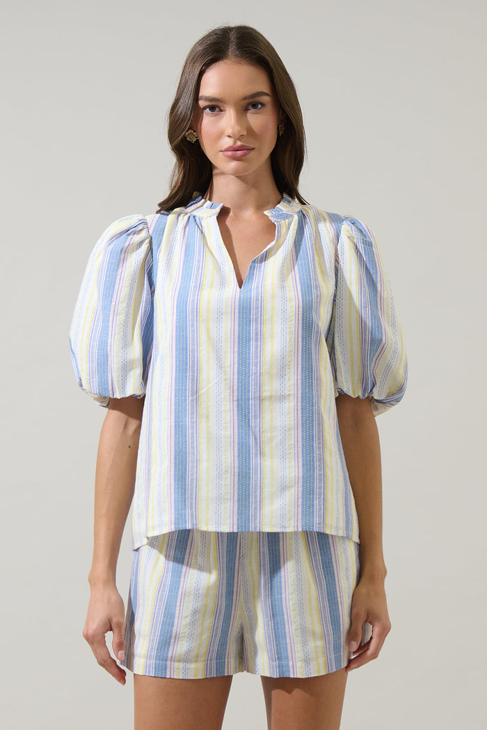 Vexie Striped Gretna Ruffle Blouse