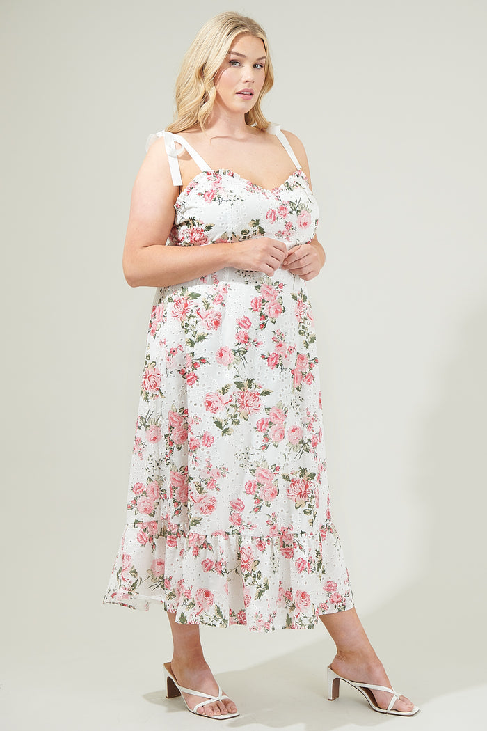 Villa Garden Eyelet Midi Dress Curve