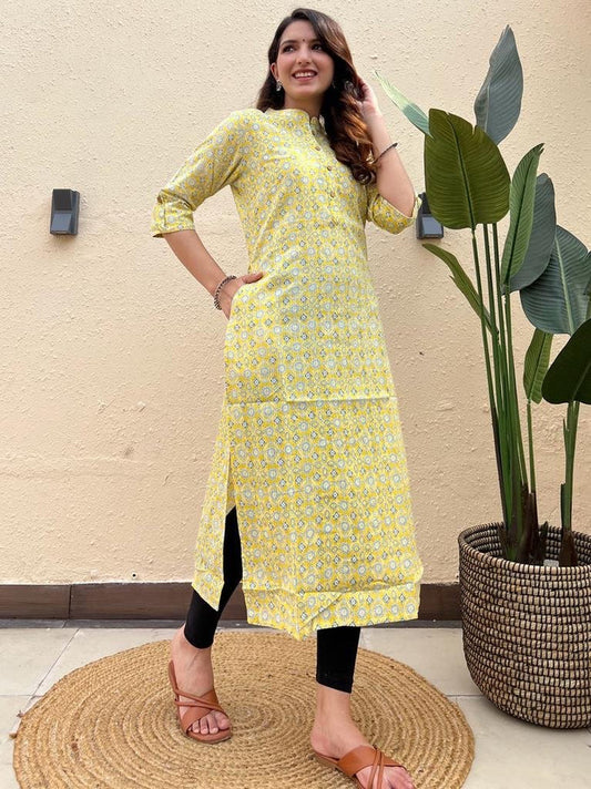 Weekend Cotton Offer Kurta- Lime Booti