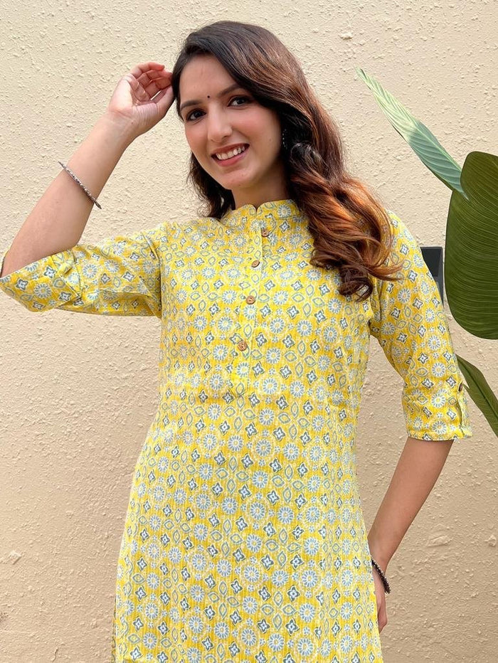 Weekend Cotton Offer Kurta- Lime Booti