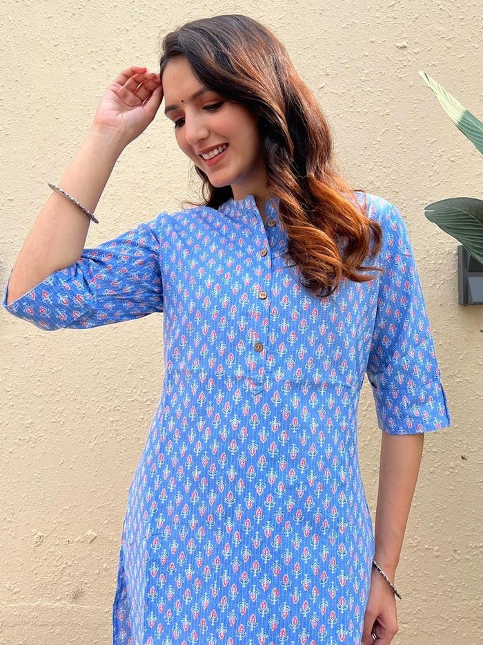 Weekend Cotton Offer Kurti- Diff blue Booti